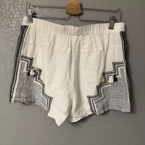 J. Crew Collection Shorts Womens Medium White Linen Embroidered Tassel Accents